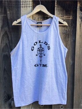 Vintage Golds Gym Tank Top Gray Muscle Graphic USA Made Mens Size L Rare